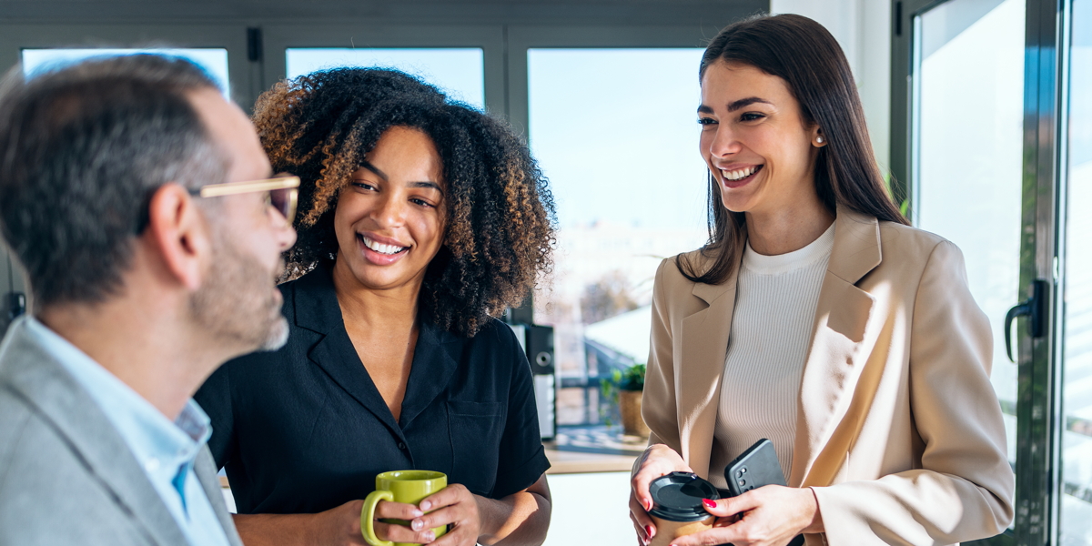 Professionals mingling at an event